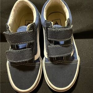 Vans Kids Navy Blue Velcro Sneakers with White Stripe